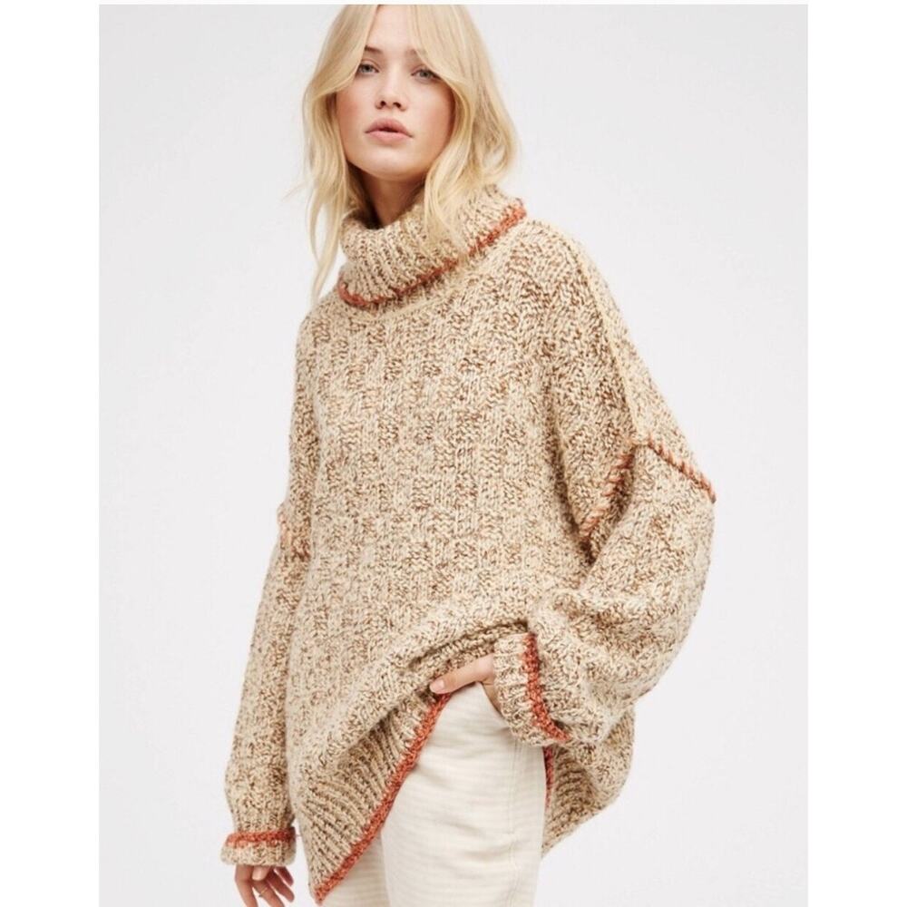 Free People Echo Oversized Slouchy Pullover Alpaca Blend Turtleneck Sweater, Lg